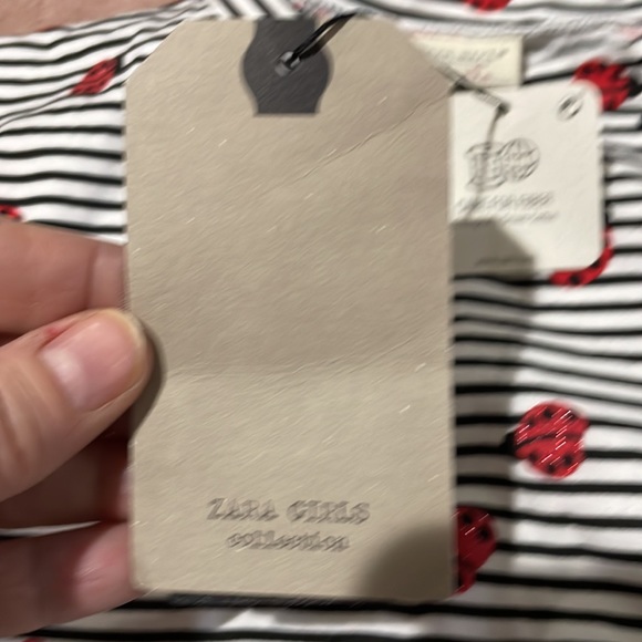Zara 6 black white stripe ted glitter ladybugs short sleeve t shirt hip knot nwt - Picture 3 of 9